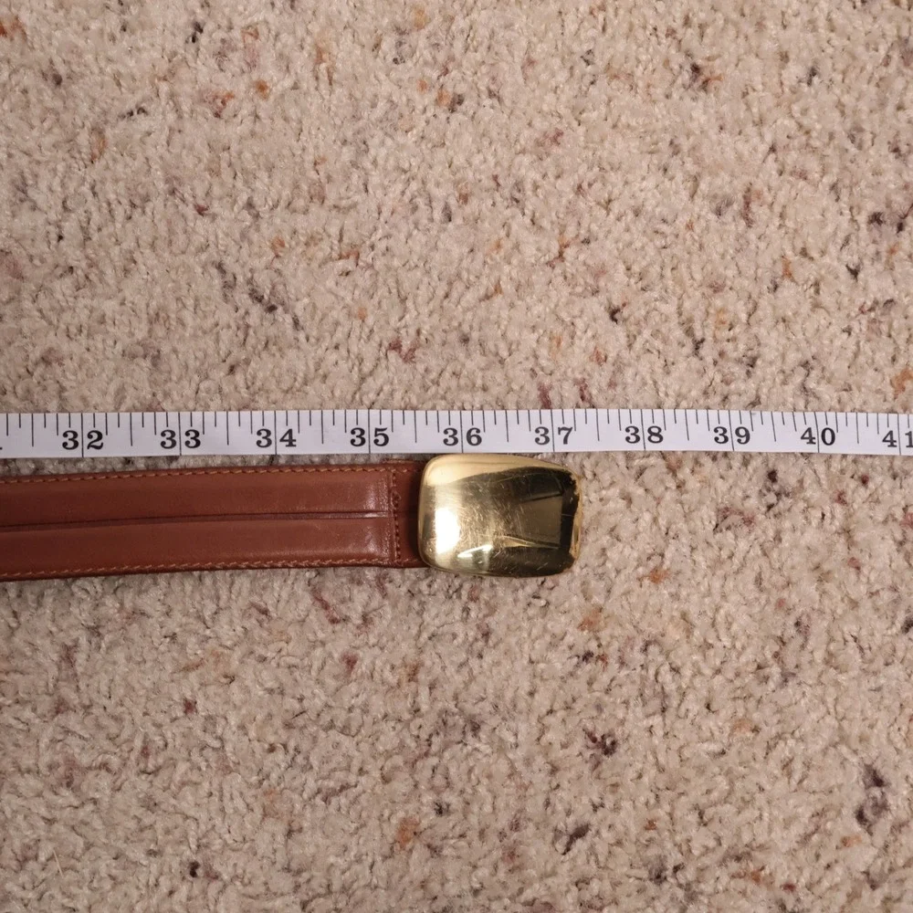 Vintage Brown Leather Belt Solid Brass Buckle Made in Uruguay 32 80 1665037